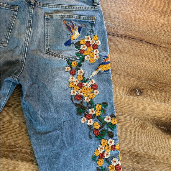 Free People Floral Embroidered Blue Jeans - Picture 7 of 8